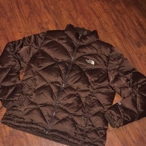 Brown puffy North Face jacket